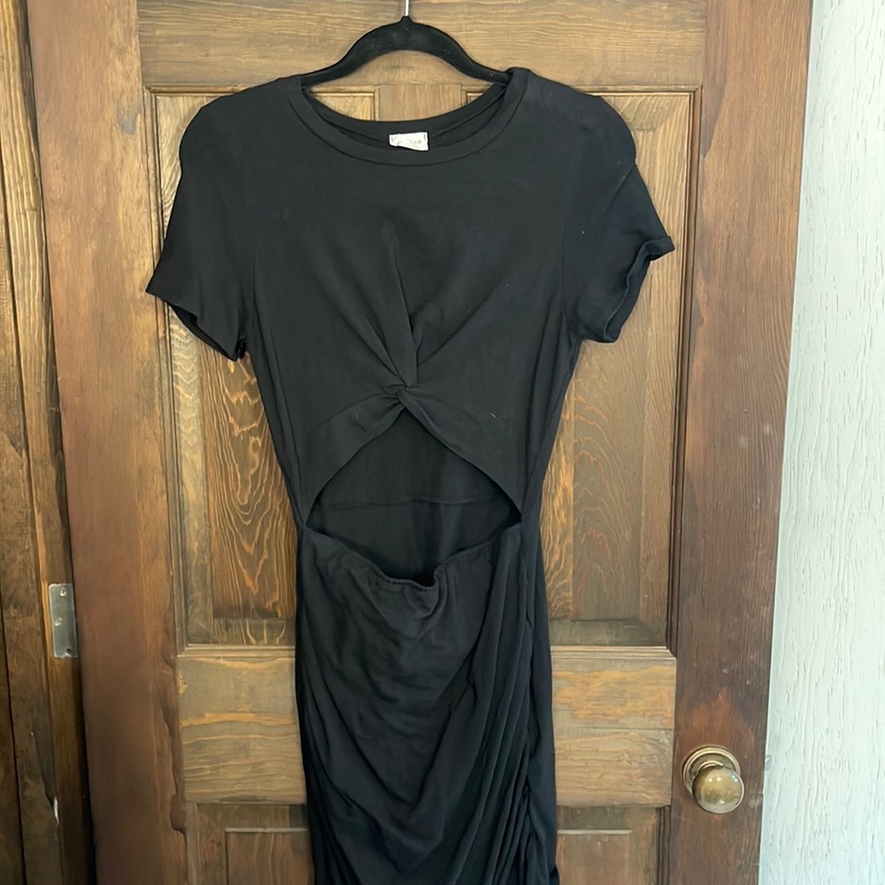 Black T-shirt style dress with front cut out